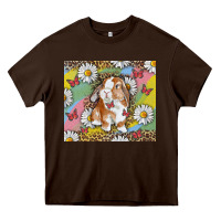 Chocolate Brown Watercolor Easter Bunny With Daisy Heavy Core Tee - RanaPortraitStore