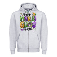 Heather Grey happy mardi gras y'all Zipper Hoodie - MaliasSmallBusiness