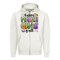 Oatmeal Heather happy mardi gras y'all Zipper Hoodie - MaliasSmallBusiness