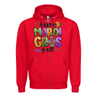 Red happy mardi gras y'all Zipper Hoodie - MaliasSmallBusiness
