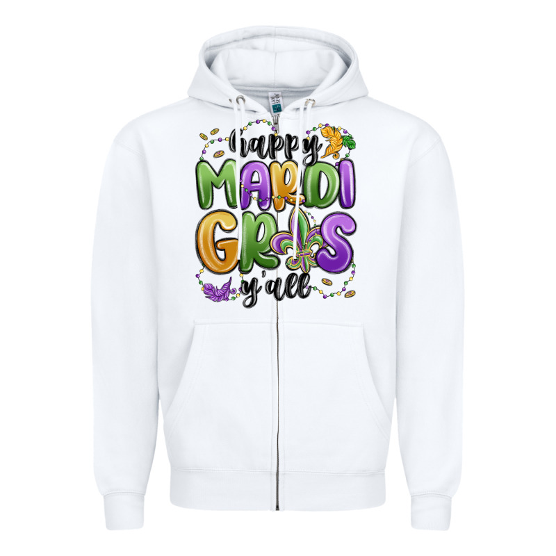 Happy Mardi Gras Y'all Zipper Hoodie by MaliasSmallBusiness | Teevron