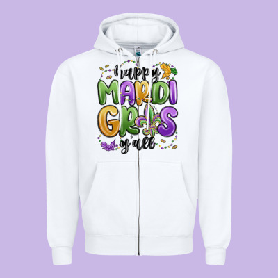 Happy Mardi Gras Y'all Zipper Hoodie Designed By Maliassmallbusiness