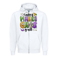 White happy mardi gras y'all Zipper Hoodie - MaliasSmallBusiness