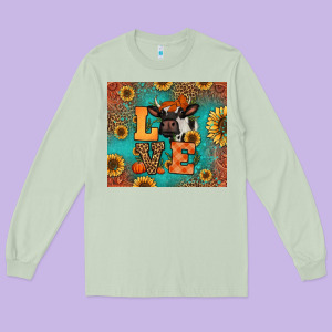 Love Autumn Cow Long Sleeve Tee Designed By Jasminsmagicworld