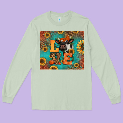 Love Autumn Cow Long Sleeve Tee Designed By Jasminsmagicworld