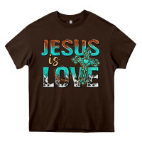 Chocolate Brown jesus is love Heavy Core Tee - texasbilliewilder