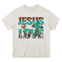 Cream jesus is love Heavy Core Tee - texasbilliewilder