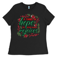 Black a thrill of hope the weary world rejoices Ladies Tee - MaliasSmallBusiness