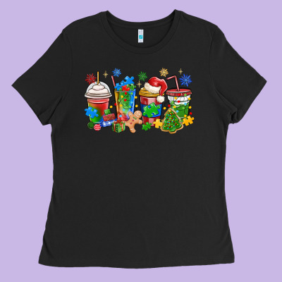 Ladies Tee autism awareness christmas coffee