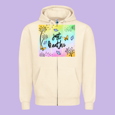 Just Breathe Zipper Hoodie Designed By Maliassmallbusiness