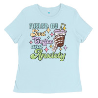 Baby Blue fueled by iced coffee and anxiety Ladies Tee - MaliasSmallBusiness