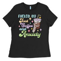 Black fueled by iced coffee and anxiety Ladies Tee - MaliasSmallBusiness