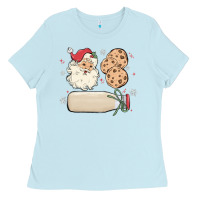 Baby Blue custom milk and cookies with santa Ladies Tee - MaliasSmallBusiness
