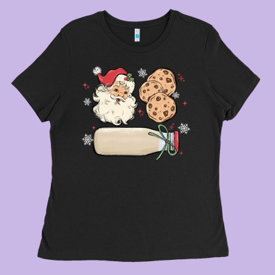 Ladies Tee custom milk and cookies with santa