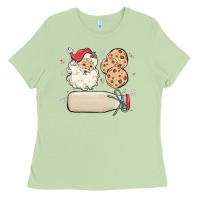 Matcha custom milk and cookies with santa Ladies Tee - MaliasSmallBusiness