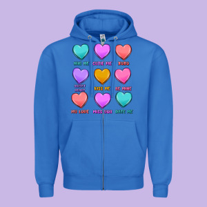 Valentine's Day Candy Hearts Zipper Hoodie Designed By Maliassmallbusiness
