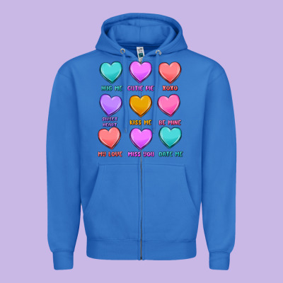 Valentine's Day Candy Hearts Zipper Hoodie Designed By Maliassmallbusiness