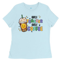 Baby Blue half teacher half coffee Ladies Tee - MaliasSmallBusiness