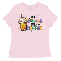Bubblegum Pink half teacher half coffee Ladies Tee - MaliasSmallBusiness