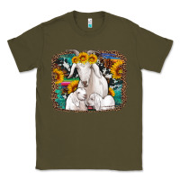 Army Green goat family with sunflowers western serape turquoise background Classic Tee - Artiststas