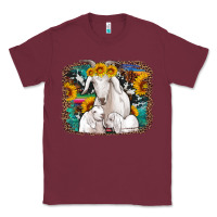 Burgundy goat family with sunflowers western serape turquoise background Classic Tee - Artiststas