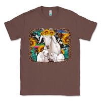 Chestnut goat family with sunflowers western serape turquoise background Classic Tee - Artiststas
