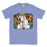 Colony Blue goat family with sunflowers western serape turquoise background Classic Tee - Artiststas