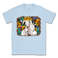 Dusty Blue goat family with sunflowers western serape turquoise background Classic Tee - Artiststas