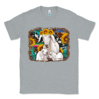 Heather Grey goat family with sunflowers western serape turquoise background Classic Tee - Artiststas