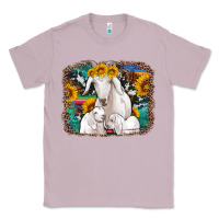 Lilac goat family with sunflowers western serape turquoise background Classic Tee - Artiststas