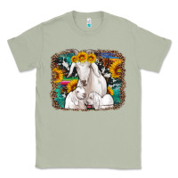 Matcha goat family with sunflowers western serape turquoise background Classic Tee - Artiststas