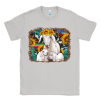 Moon Dust goat family with sunflowers western serape turquoise background Classic Tee - Artiststas