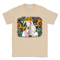 Mushroom goat family with sunflowers western serape turquoise background Classic Tee - Artiststas