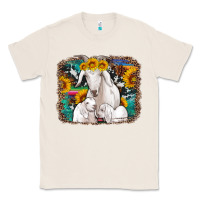 Natural goat family with sunflowers western serape turquoise background Classic Tee - Artiststas