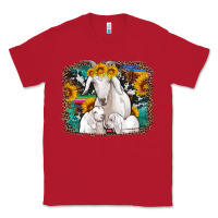 Red goat family with sunflowers western serape turquoise background Classic Tee - Artiststas