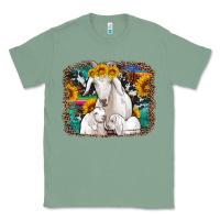 Sage goat family with sunflowers western serape turquoise background Classic Tee - Artiststas