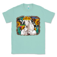 Seafoam goat family with sunflowers western serape turquoise background Classic Tee - Artiststas