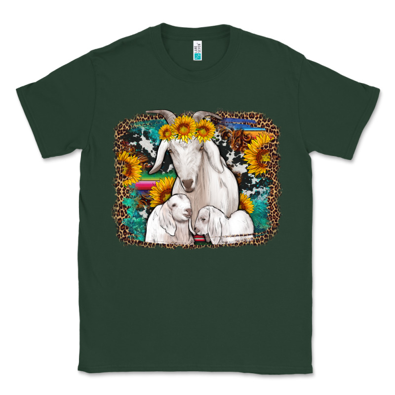 Goat Family With Sunflowers Western Serape Turquoise Background Classic Tee by Artiststas | Teevron