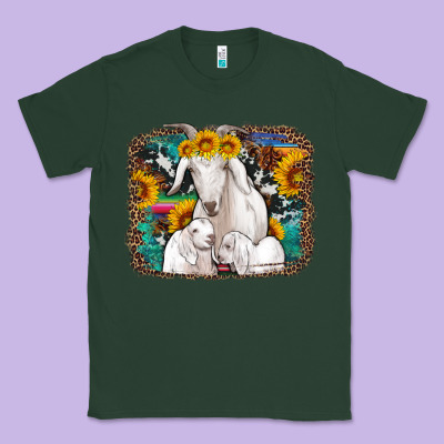 Goat Family With Sunflowers Western Serape Turquoise Background Classic Tee Designed By Artiststas