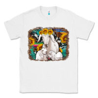 White goat family with sunflowers western serape turquoise background Classic Tee - Artiststas