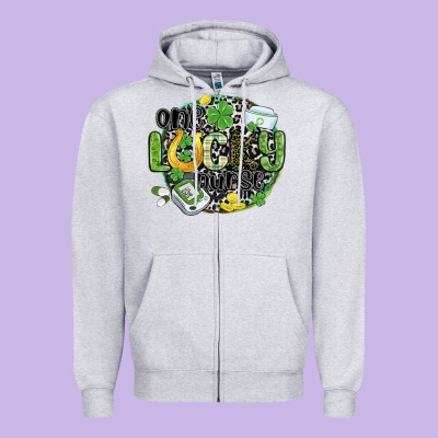One Lucky Nurse Zipper Hoodie Designed By Maliassmallbusiness