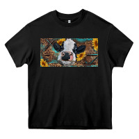Black Baby cow with sunflower and leopard Heavy Core Tee - RanaPortraitStore