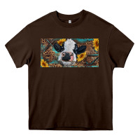 Chocolate Brown Baby cow with sunflower and leopard Heavy Core Tee - RanaPortraitStore