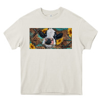 Cream Baby cow with sunflower and leopard Heavy Core Tee - RanaPortraitStore