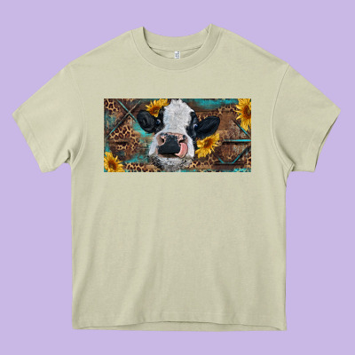 Heavy Core Tee Baby cow with sunflower and leopard
