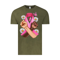 Vintage Olive Breast Cancer Fist Daisy Butterfly Vintage Tee - Artiststas
