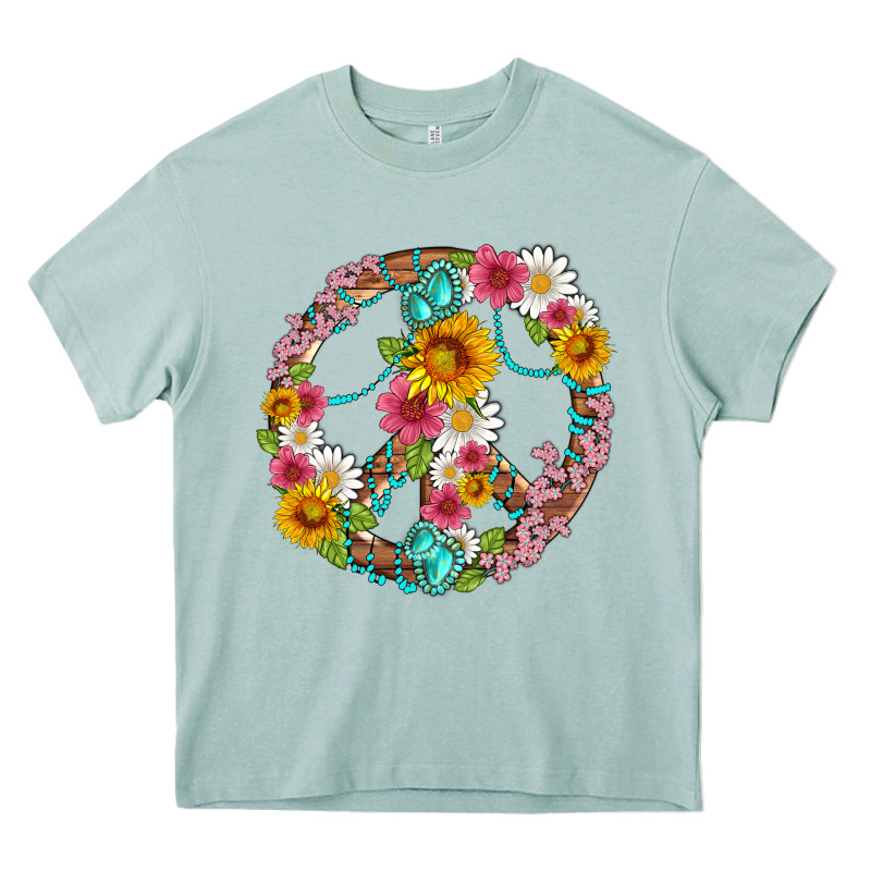 Floral Peace Sign With Gemstone Heavy Core Tee by Artiststas | Teevron
