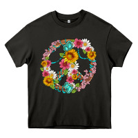 Asphalt floral peace sign with gemstone Heavy Core Tee - Artiststas