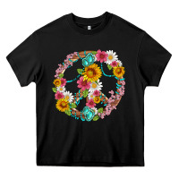 Black floral peace sign with gemstone Heavy Core Tee - Artiststas