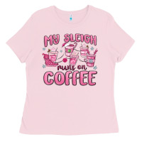 Bubblegum Pink my sleigh runs on coffee Ladies Tee - MaliasSmallBusiness